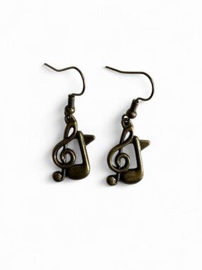 🎻 New Handmade Antique Bronze Treble Clef Earrings